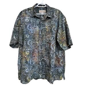Johari West Shirt Mens XL Black Multicolor Abstract Hawaiian Camp Button Up